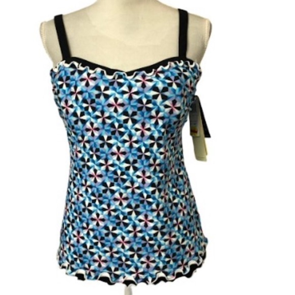 NWT Profile by Gottex Printed Lettuce Ruffle Sweetheart Tankini Swim Top - Picture 3 of 6